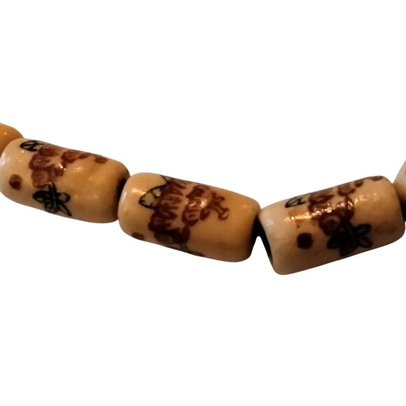 Asian Floral Ceramic Beaded Bracelet Translates Flower Bloom Wealth - Picture 5 of 8